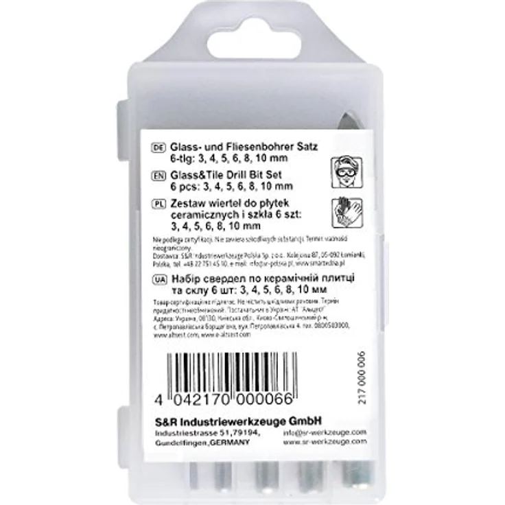 S&R Glasbohrer Fliesenbohrer Set, Karbid Hartmetall Spitze, 6 Bohrer (3, 4, 5, 6, 8, 10 mm) – Bild 2