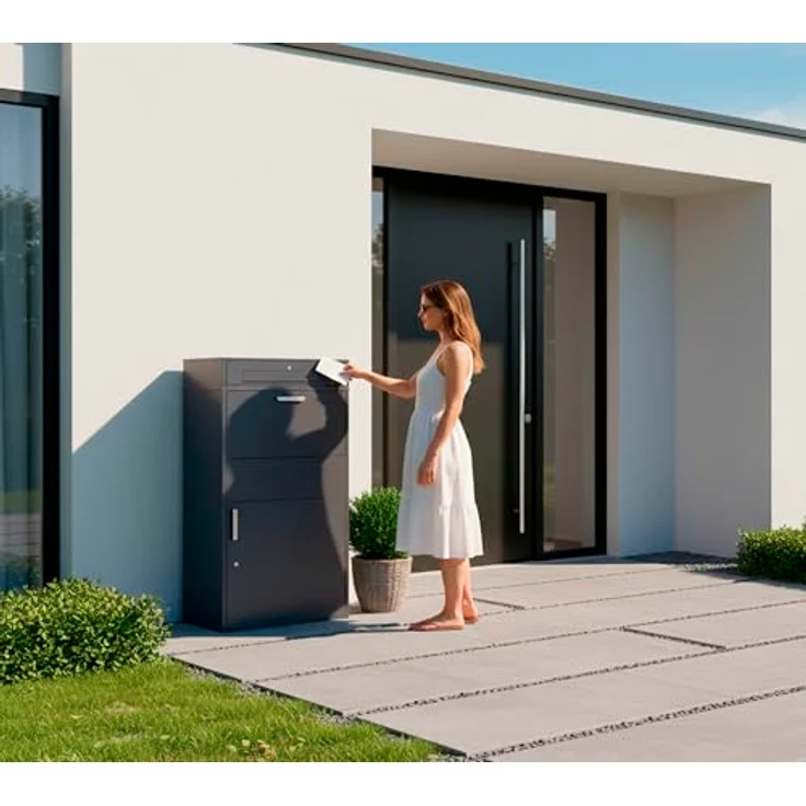 Westmann Briefkasten 'Pavo' mit Paketbox, abschließbare Wetterfeste Stahlkonstruktion in Anthrazit, 72 x 128 x 45 cm – Bild 2