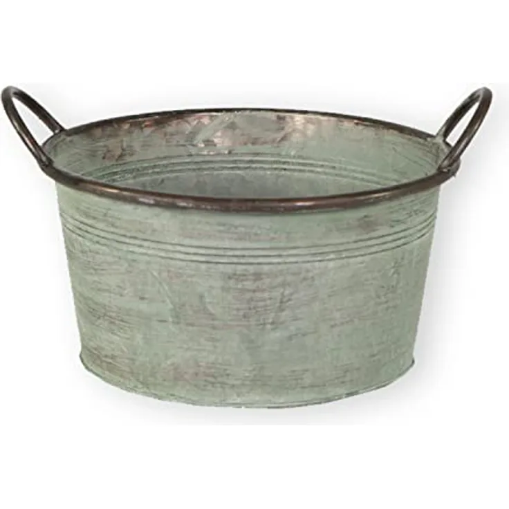 colourliving Pflanztopf Pflanzgefäß Zinktopf Serie Old Green oval oder rund Blumentopf Metall Übertopf (rund, 28x14 cm)