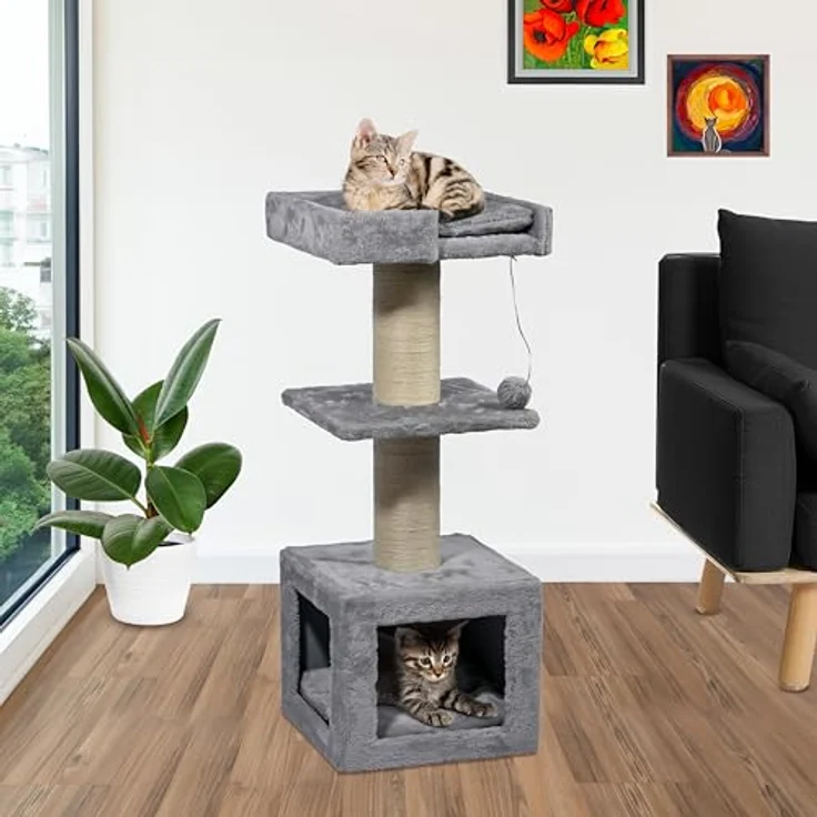 dobar® Premium Katzen-Kratzbaum Easy aus Holz mit extra großen und stabilen Kratz-Stämmen in außergewöhnlichem Design - Geeignet auch für große Katzen - 35 x 60 x 100 cm – Bild 4
