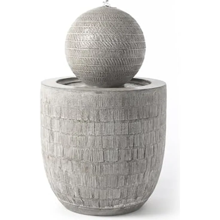 Köhko Gartenbrunnen Kugelbrunnen, moderner Zierbrunnen mit strukturierter Oberfläche und kaltweißer LED-Beleuchtung, 62 cm Höhe