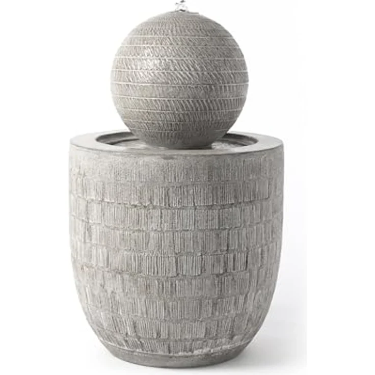 Köhko Gartenbrunnen Kugelbrunnen, moderner Zierbrunnen mit strukturierter Oberfläche und kaltweißer LED-Beleuchtung, 62 cm Höhe – Bild 1