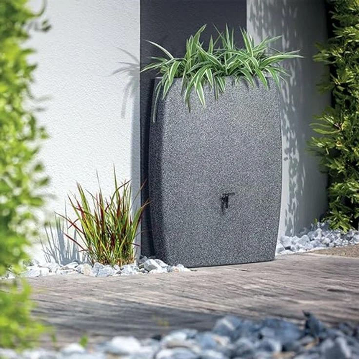 Arves Regenspeicher Boxy, 270 l Regentonne in Granitkörnung mit kindersicherem Deckel und ¾“ Gewinde – Bild 3