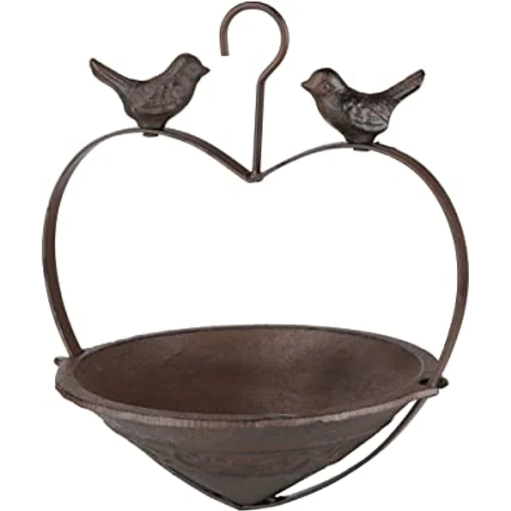 Spetebo Vogelfutterstation, 25 cm x 22 cm, Hängetränke aus Gusseisen in antik braun, für Futter und Wasser, einfach aufzuhängen – Bild 1