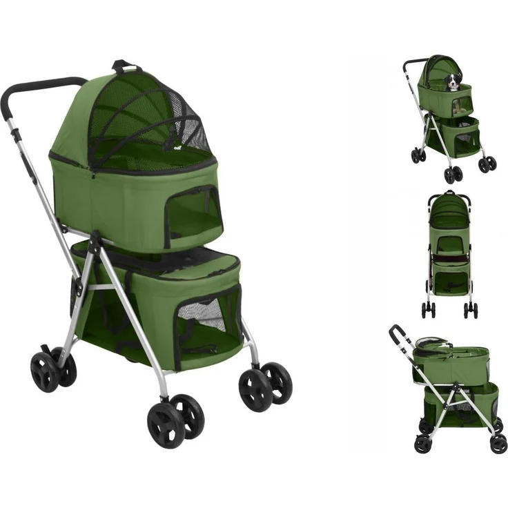 vidaXL Hunde-Transportbox Hundewagen für 2 Hunde Faltbar Grün 83x48x97 cm Oxford-Gewebe – Bild 1