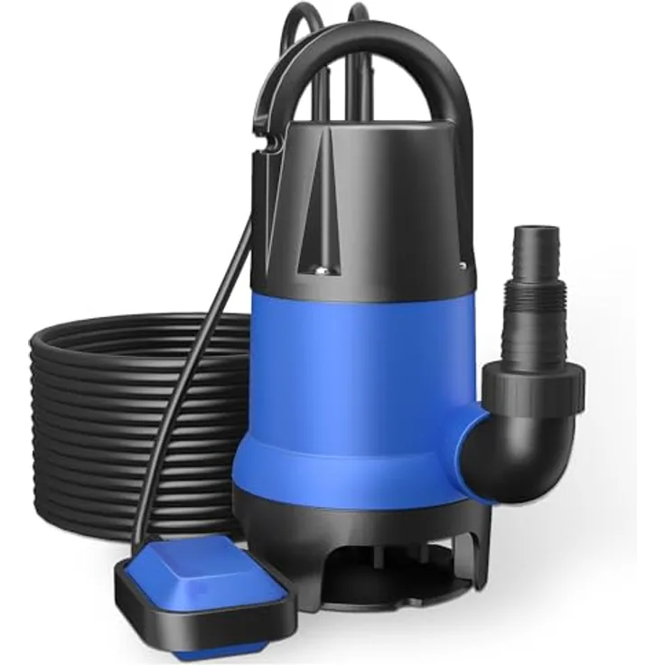 Wiltec Schmutzwasserpumpe 400 W 7500 l/h Tauchpumpe Gartenpumpe Brunnenpumpe Entwässerungspumpe, Leistungsstarke Schmutzwasserpumpe, hohe Fördermenge, robustes Kunststoffgehäuse, maximale Fremdkörpergröße 35 mm, einfache Handhabung und Installation