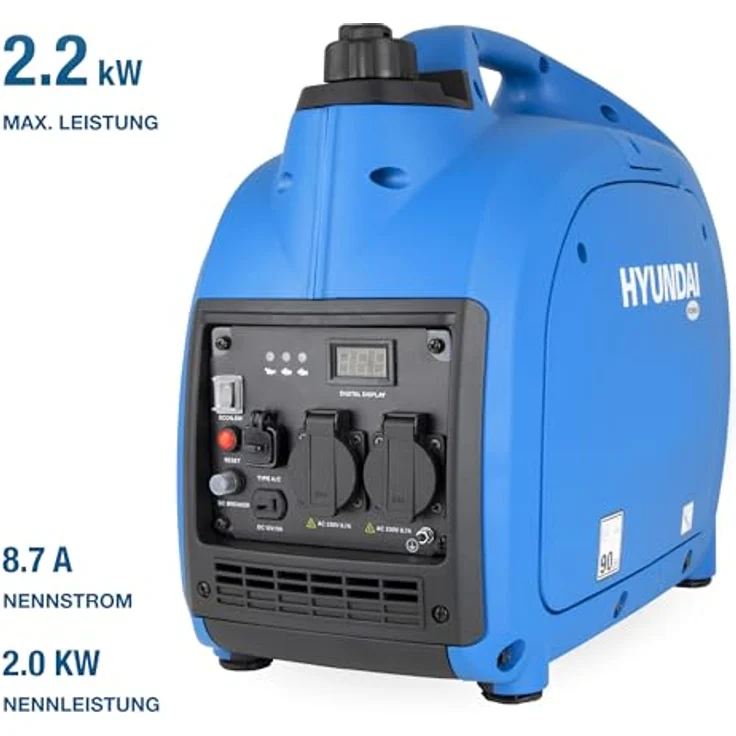 HYUNDAI Inverter-Generator HY2300Si D, tragbar mit 2.2 kW Leistung, 2 x 230V, 1 x 12V, 1 x USB, leise und mit ECO-Modus – Bild 2