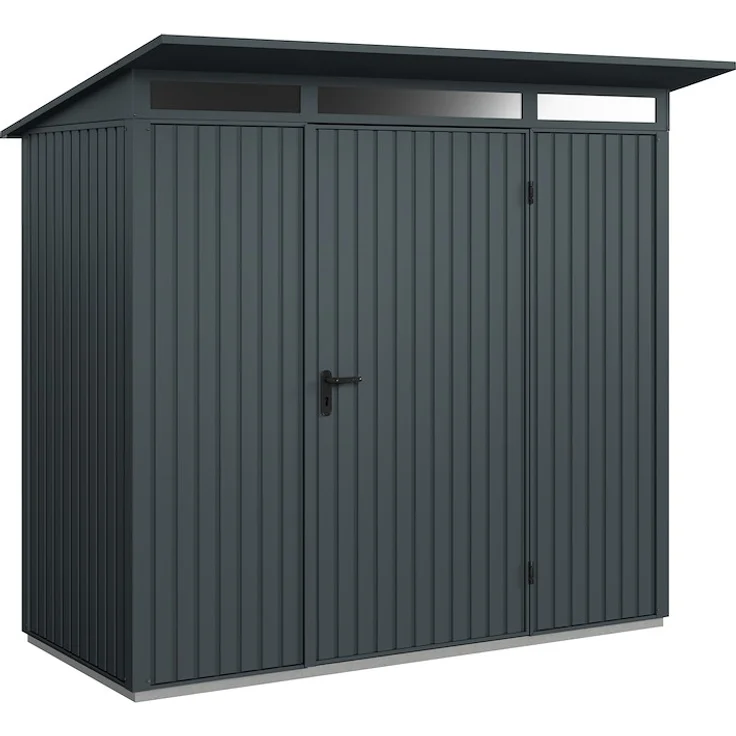 HOERMANN Berry 902 Typ1, Metallgerätehaus RAL 7016, Pultdach mit Oberlicht und kratzfester Duratec-Verglasung