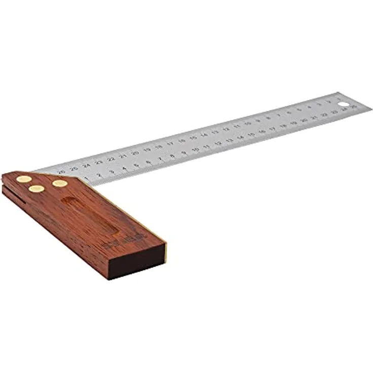 STIER Anschlagwinkel, Schreinerwinkel, Palisander, 90° / 45°, 300 mm, mit Griffhohlkehle, Messingbeschlag
