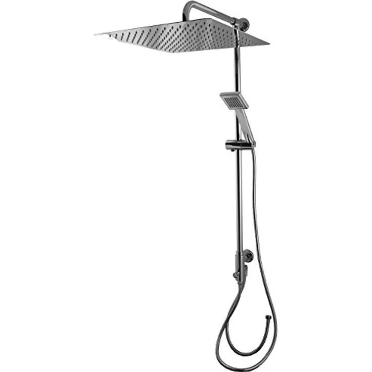 PaulGurkes Duscharmatur PG2MHPSSSHE40, Massivmessing mit hochwertiger Verchromung, Kopfbrause 40x40 cm, Eco-Durchflussbegrenzer, verstellbarer Handbrausehalter