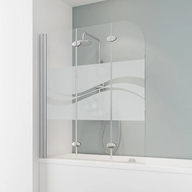 Schulte Badewannenfaltwand Komfort, 5 mm Sicherheitsglas, BxH: 125 x 140 cm, 3 tlg, ovale Scharniere, Alu-Natur + ESG Liane