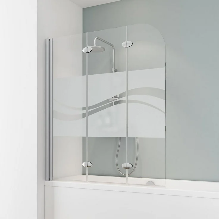 Schulte Badewannenfaltwand Komfort, 5 mm Sicherheitsglas, BxH: 125 x 140 cm, 3 tlg, ovale Scharniere, Alu-Natur + ESG Liane