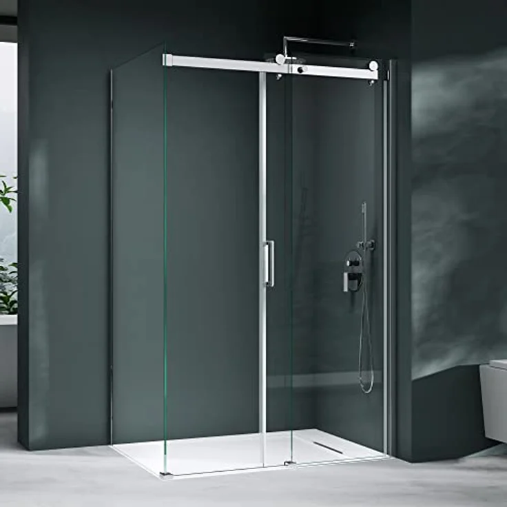 Mai & Mai Eckdusche Duschkabine Schiebetür Duschabtrennung Rechteckig 8mm ESG Nano Rav17, BxT: 120x70 cm, Klarglas mit Aluminium Rahmen und beidseitiger NANO-Beschichtung – Bild 3