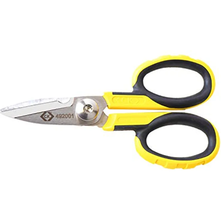 C.K 492001 Elektrikerschere, 140mm - Hochleistungsschere für weiche Kabel bis zu 22 mm Ø, robuste Hohlschliffklingen, inkl. Gürteltasche