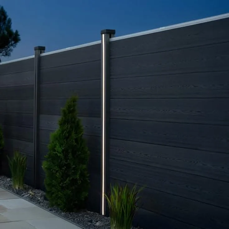 HOME DELUXE DINA DELUXE Zaunpfosten Nutleiste mit integrierter Solar LED Beleuchtung, Schwarz, witterungsbeständig und einfach zu montieren – Bild 4