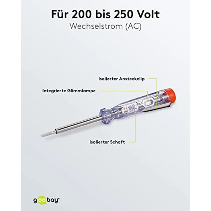 Fixpoint 77000 Spannungsprüfer, 1-phasiger Schraubendreher für 200V bis 250V, isolierter Schaft, 60mm Klingenbreite mit Taschenclip – Bild 4