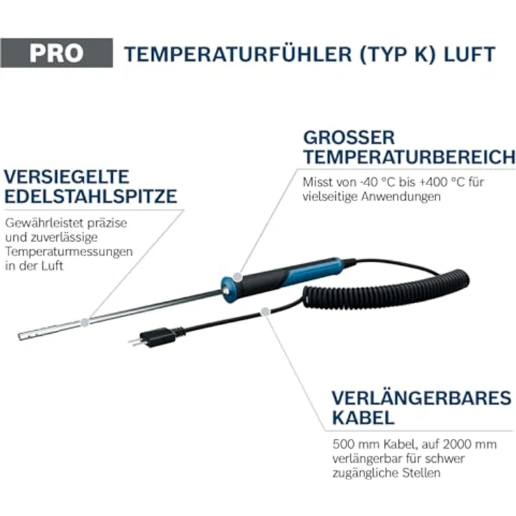 Bosch Professional PRO Temperature Probe Air, hochpräziser Feuchtigkeitsmesser für präzise Messungen – Bild 2