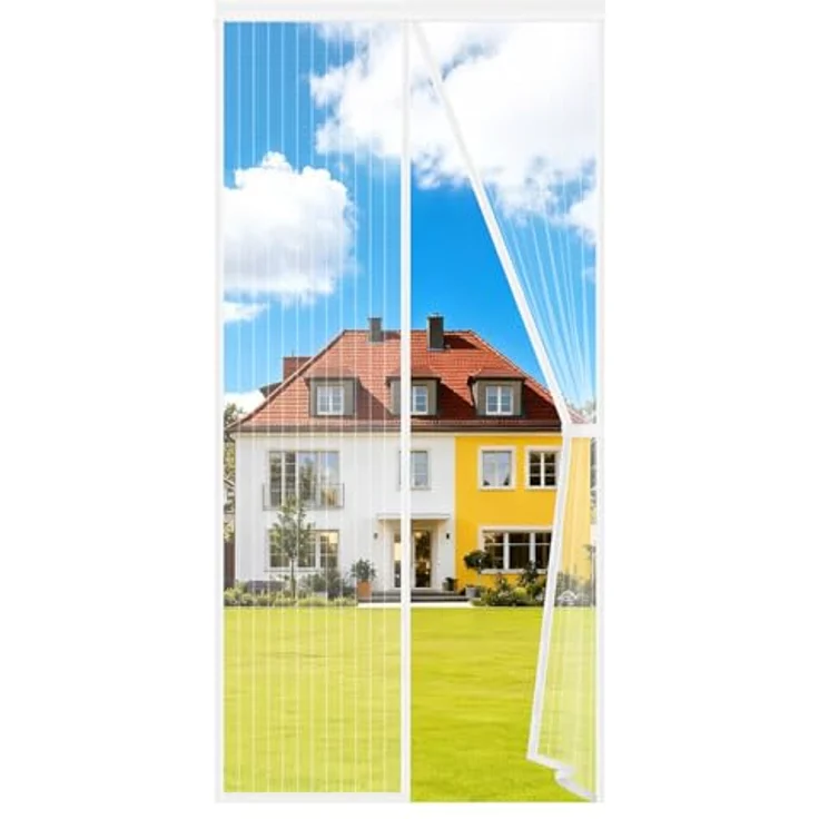 Auxmir Fliegengitter Balkontür Magnet 100x220cm, Insektenschutz mit verstärkten Magneten und breitem Klettverschluss, ohne Bohren, Weiß – Bild 1