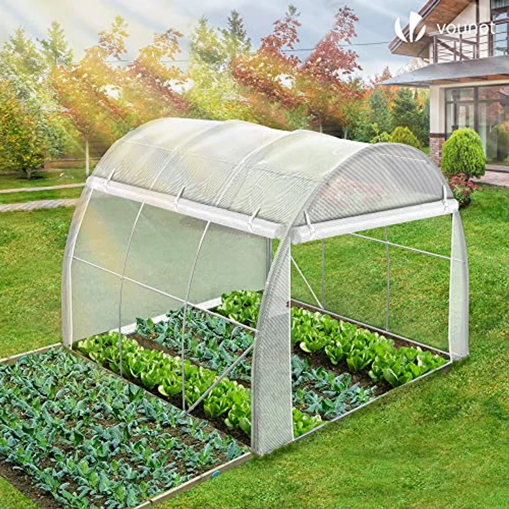 VOUNOT Gewächshaus Foliengewächshaus, Seitenwände Aufrollbar Winterfest, Tomatenhaus Folientunnel, 3x2x2m 6m², Weiß – Bild 3