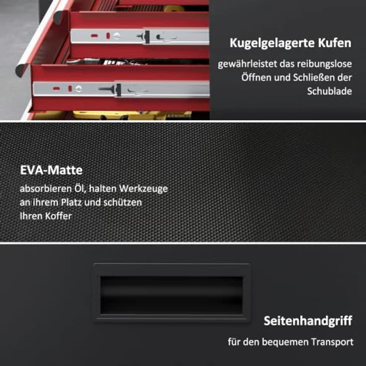 HOMCOM Werkstattwagen abschließbar, mit Rollen, Pulverbeschichtung, 130 kg Traglast, Schwarz/Rot, inkl. 1-tlg. Werkzeugset – Bild 7