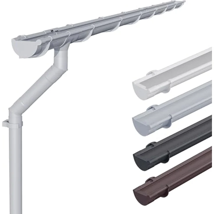 INEFA Dachrinnen Set PVC 3m NW 100 Halbrund, witterungsbeständig für Gartenhaus und Carport, grau – Bild 1