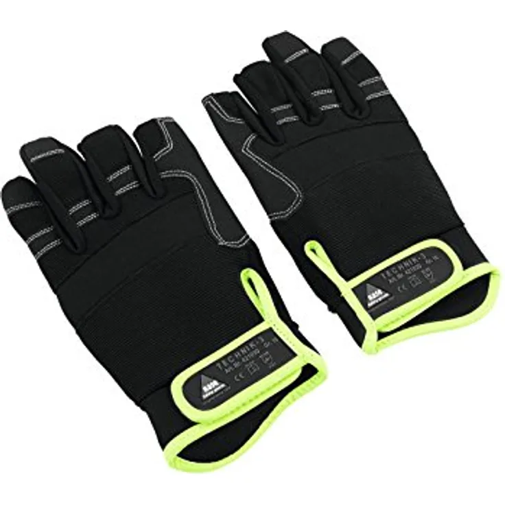 Hase Safety Gloves Leder-Arbeitshandschuhe Technik 3 Finger Montage Handschuh Outdoor Mechaniker (Paar, 1-St., VPE= 1 Paar, Gr 8-12) High-Quality Velcro/ High-Quality Klettverschluss, schwarz