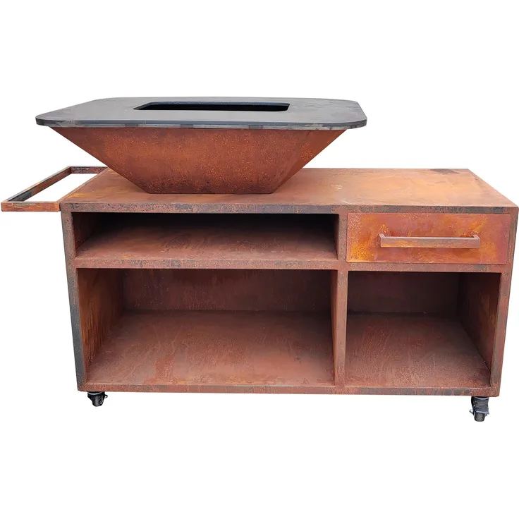 Purline Efp56Rect Holzkohlegrill mit Schrank und Stahl Grillplatte, schwarz