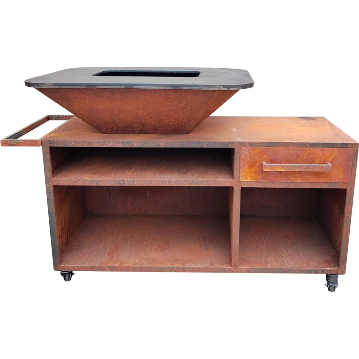 Purline Efp56Rect Holzkohlegrill mit Schrank und Stahl Grillplatte, schwarz