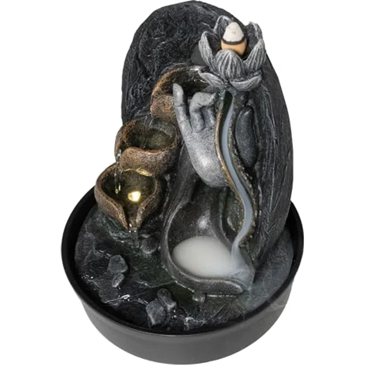 Lemodo Zimmerbrunnen 2 in 1 Tischbrunnen “Lotus”, inkl. LED-Beleuchtung und sanftem Nebel – Bild 3