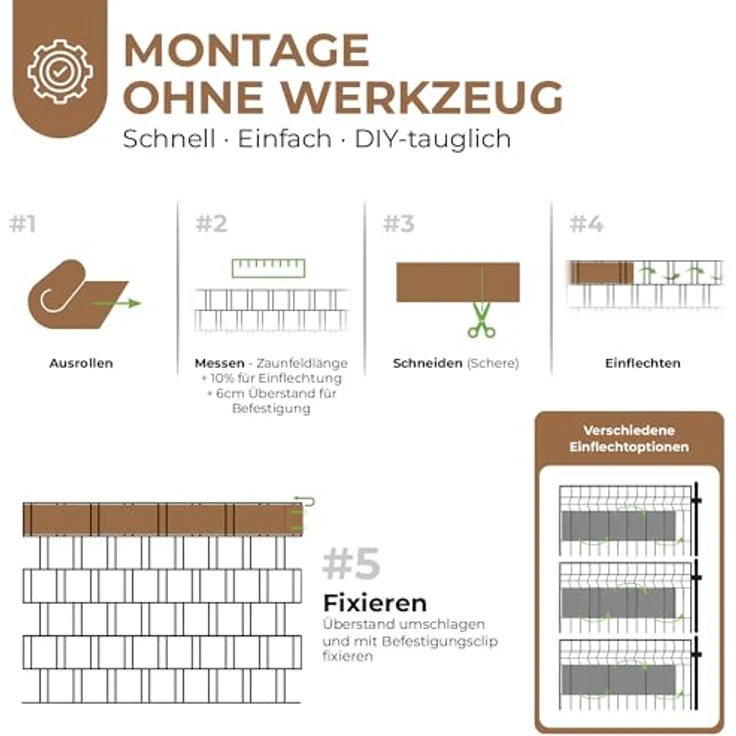 BooGardi PVC Sichtschutzstreifen · Sichtschutz Zaun 19 cm x 35 m Hellgrau 4 Rollen · 450 g/m² · inkl. 30 Clips · Zaunblende für Doppelstabmattenzaun & Stabmattenzaun · Blickdicht & wetterfest – Bild 6