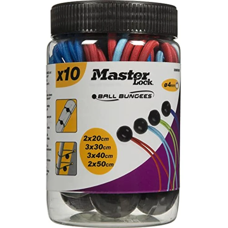 Master Lock 3256EURDAT Gummi-Spanneil mit Ball [Set mit 10 Spannseilen] - Ideal zum Tragen von Yogamatten – Bild 2