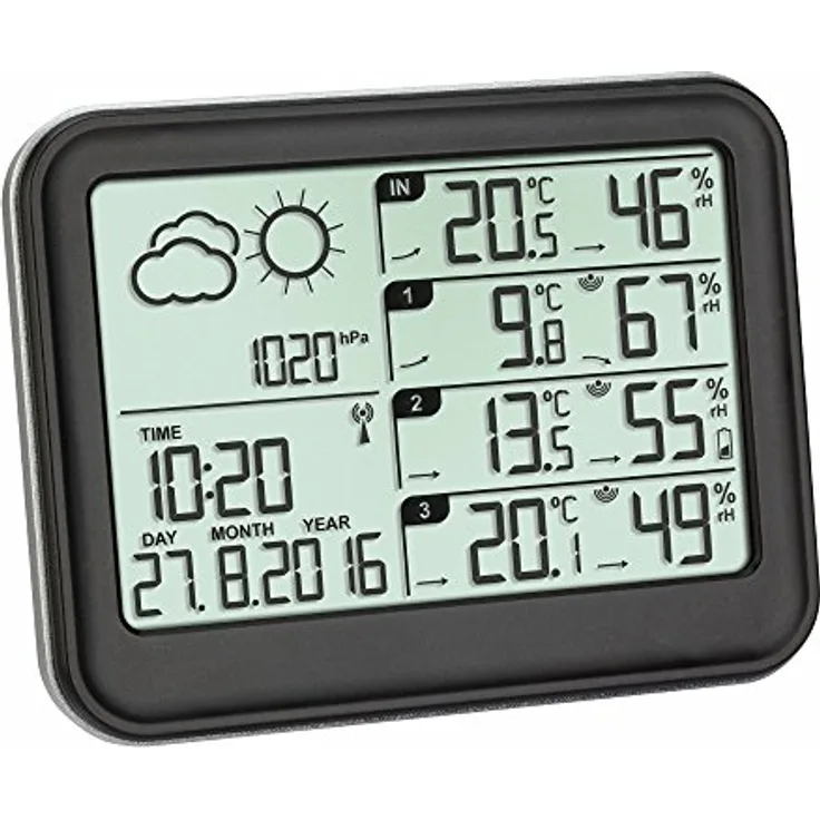 TFA View, Wetterstation in Schwarz, mit Wettervorhersage, Innensensor und 3 Außensendern