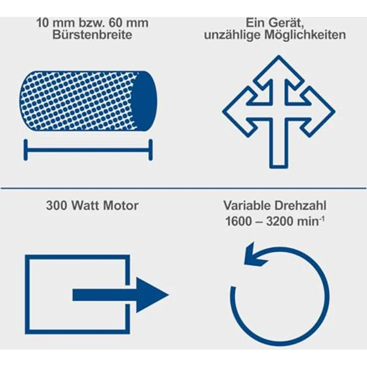 Scheppach Universal-Renovierungsschleifer MRS500, Schleifmaschine mit 300W Leistung, variable Drehzahl 1600-3200 min-1, Schleifbreite 10 mm/60 mm, inkl. 3 Fächerbürsten und Adapter – Bild 2