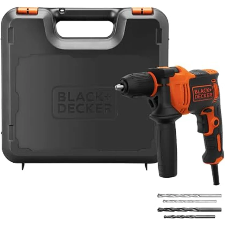 Black+Decker BEH710K-QS 710W 1-Gang Schlagbohrmaschine (Schlagbohrer, 13mm Schnellspannbohrfutter, konstanter Rechts--Linkslauf, Griffgummierung, Zweihandgriff) 230 V, orange-schwarz – Bild 2