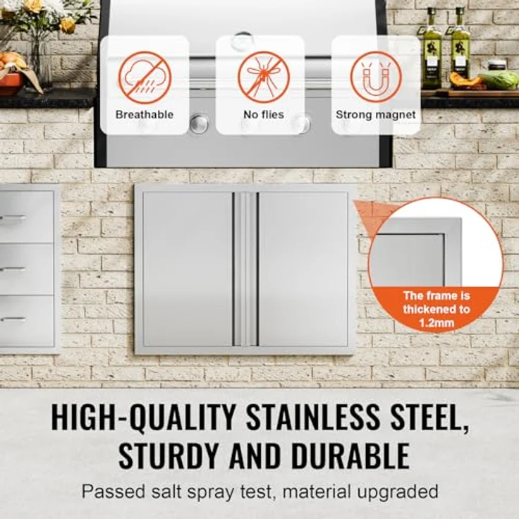 VEVOR Grill-Zugangstür, 787 x 609 mm, Doppelte Edelstahltür mit Versenkbaren Griffen, Für Außenküche und Grillstation – Bild 3