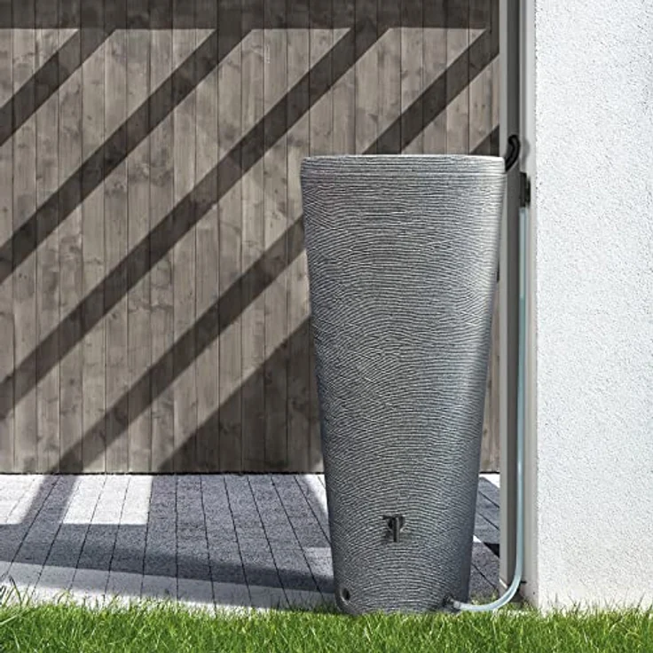 Prosperplast Regentonne Varese 320 Liter Granitgrau mit kindersicherem Deckel und Messinggewinden – Bild 2