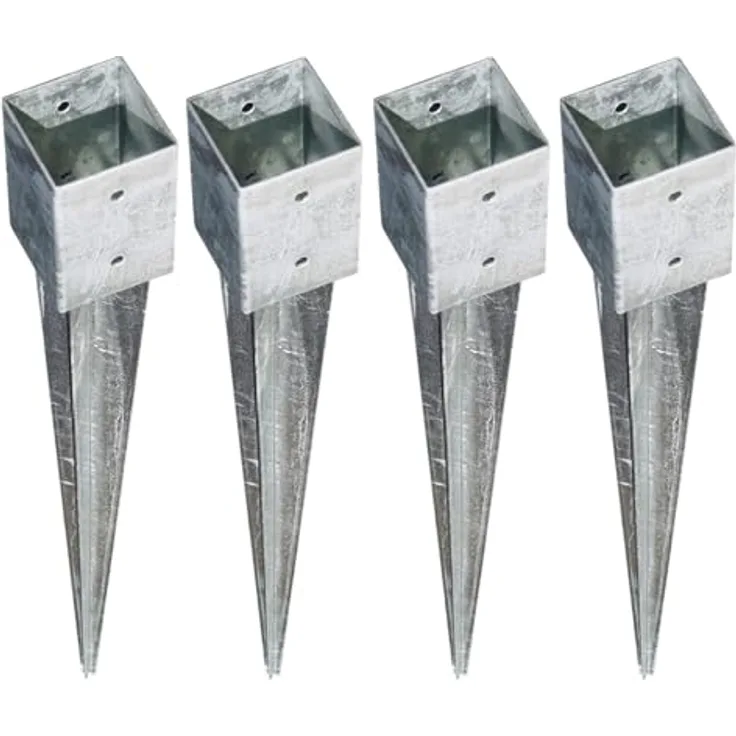 4x Bodenhülse Einschlagbodenhülse 7x7x75cm Einschlaghülse Pfostenträger verzinkt