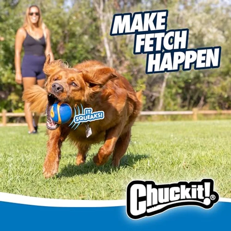 Chuckit! Ultra Squeaker Hundespielzeug, Gummi, hohe Sprungkraft, Größe XL, orange-blau – Bild 5