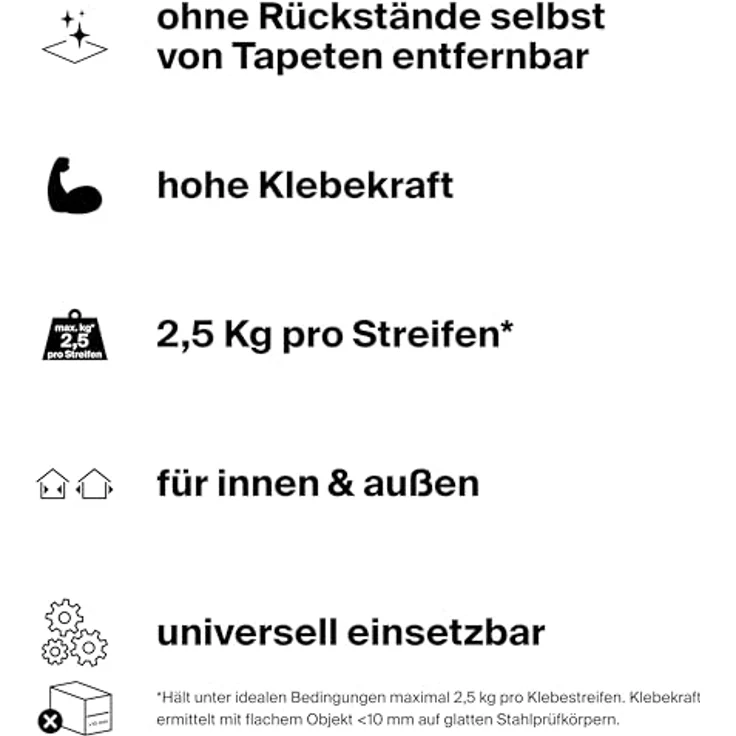 fischer Montagestreifen, doppelseitige Klebestrips, stark belastbar bis 2,5 kg, wieder ablösbar, Aufhängung ohne Bohren, 20 Strips 22 x 36 mm – Bild 3