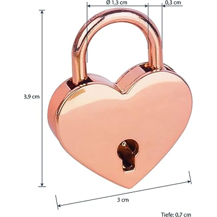 HMF Mini Deko Vorhängeschloss mit Schlüssel in Herzform | 3,9 x 3 x 0,7 cm | Roségold – Bild 2