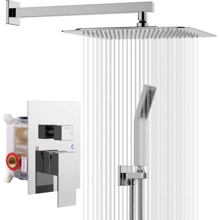 Rainsworth Verdecktes Duschsystem, Kombiniertes Set mit quadratischer Regendusche und Lufteinspritztechnik, Chrom matt