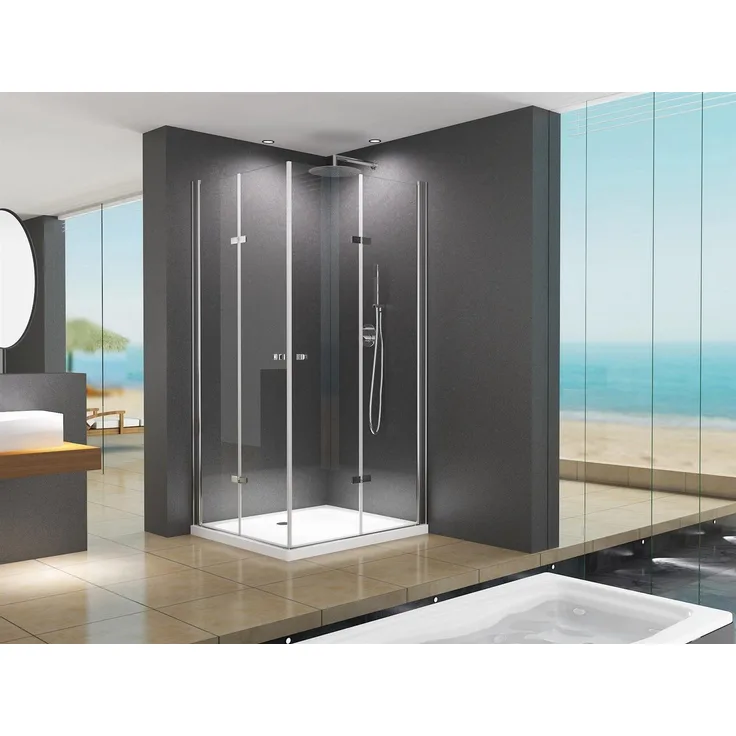 BuyLando.Shop Duschkabine Caroline 90 x 75 x 200cm, 8mm ESG Sicherheitsglas, rahmenloses Design, Lotus Effekt, inkl. Duschtasse
