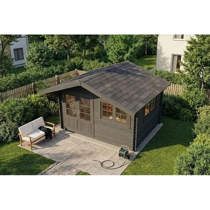 Alpholz Gartenhaus Gabriel-34 400 x 300 cm, BxT: 428x367 cm, B 428 x T 367 x H 263 cm, Leimholz-Doppeltür, Doppelfenster, 34 mm Wandstärke, grau imprägniert - Preisvergleich – Bild 4