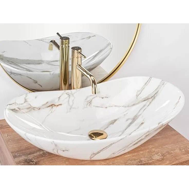 wohnwerk.idee Aufsatzwaschbecken Waschbecken Royal Lava Marmoroptik 60,5x36cm - Einzigartiges Muster aus hochwertigem Keramik in Natursteinoptik – Bild 4