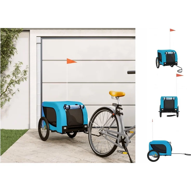 vidaXL Hunde-Transportbox Fahrradanhänger Hunde Blau und Schwarz Oxford-Gewebe und Eisen, Maximale Tragfähigkeit 45 kg – Bild 1
