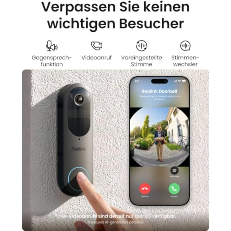 Reolink Akku Türklingel mit Kamera (2. Gen), 2K 4MP, HDR, 1:1 Ansicht, Wi-Fi, Smart-Home-kompatibel – Bild 3