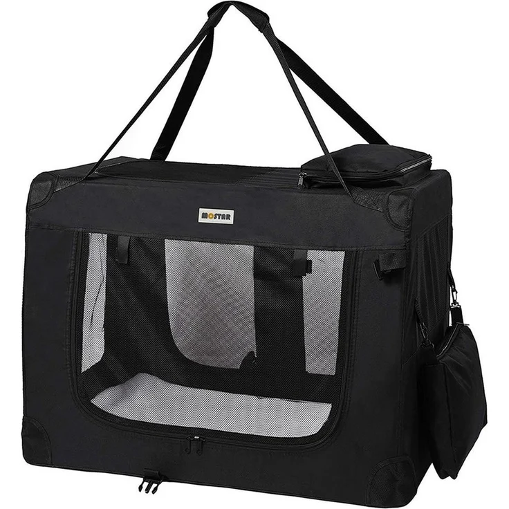 Mucola Hundetransportbox XL, Faltbare Katzentransportbox in Schwarz, atmungsaktiv und leicht zu transportieren