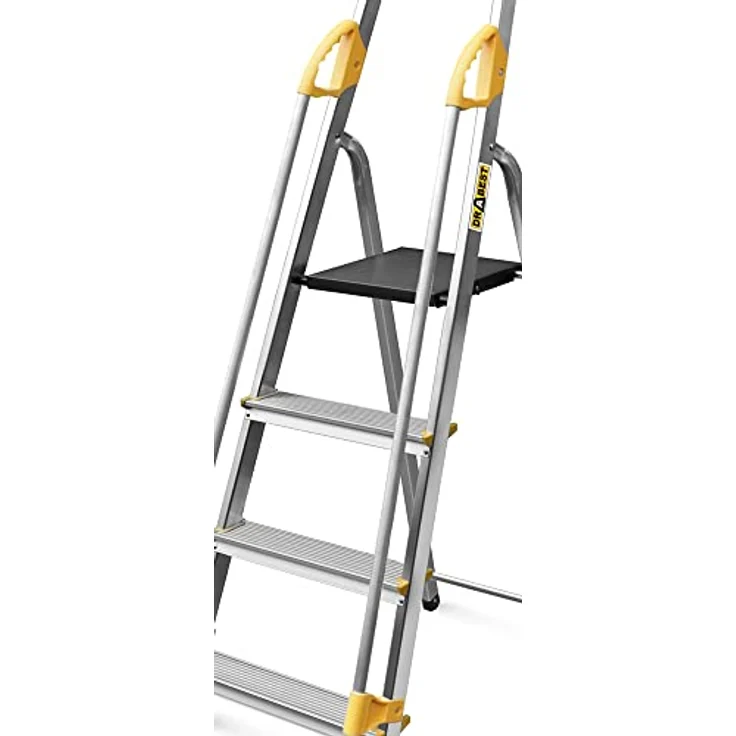 DRABEST Leiter PRO Serie Alu Klaptritt 4 Stufen Klappbare Leiter mit Sicherheits Handläufen bis 150 kg belastbar – Bild 2