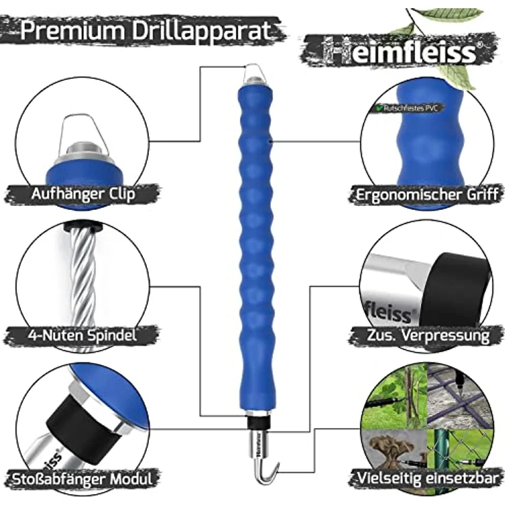 Heimfleiss® Draht Driller Drillapparat mit aut. Rücklauf - Universal Drahtbinder Rödelzange für Zaunbau, Gärtner und Floristen - Draht Rödler Twister für Blumendraht, Wickeldraht & Floristendraht, robustem Carbon-Stahl, Stoßabfänger Modul, ergonomischer Griff - Preisvergleich – Bild 4