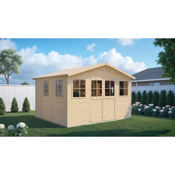 BERTILO Gartenhaus Workshop Smith, Großes Gartenhaus aus exakt vorgefertigten Elementen mit 14 mm Wandstärke, naturbelassen, BxT: 364x335 cm